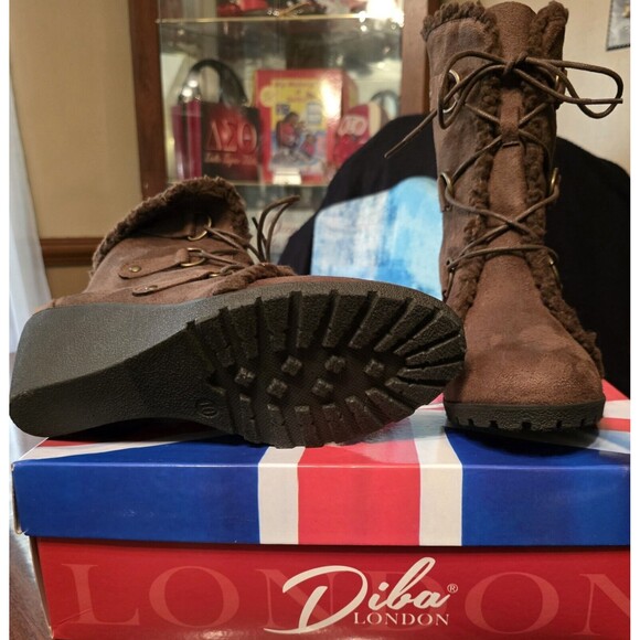 Diba London Boots Women 10 NEW Brown Wedge Lace-up - Picture 6 of 9